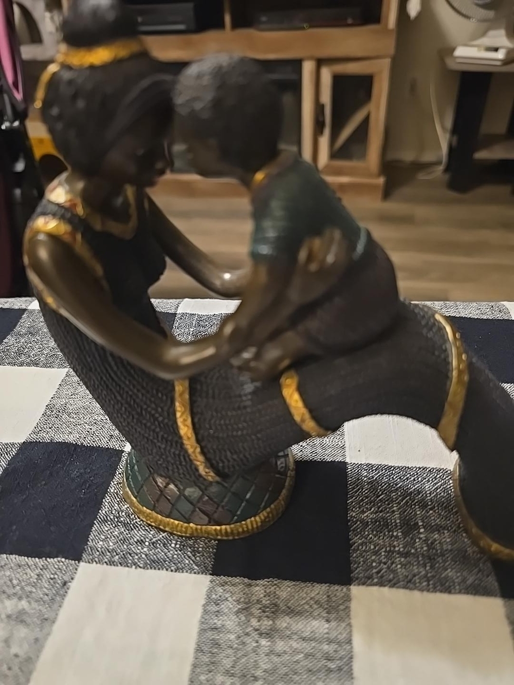 Decorative Mother and Child Sculpture - Black and Gold Home Art